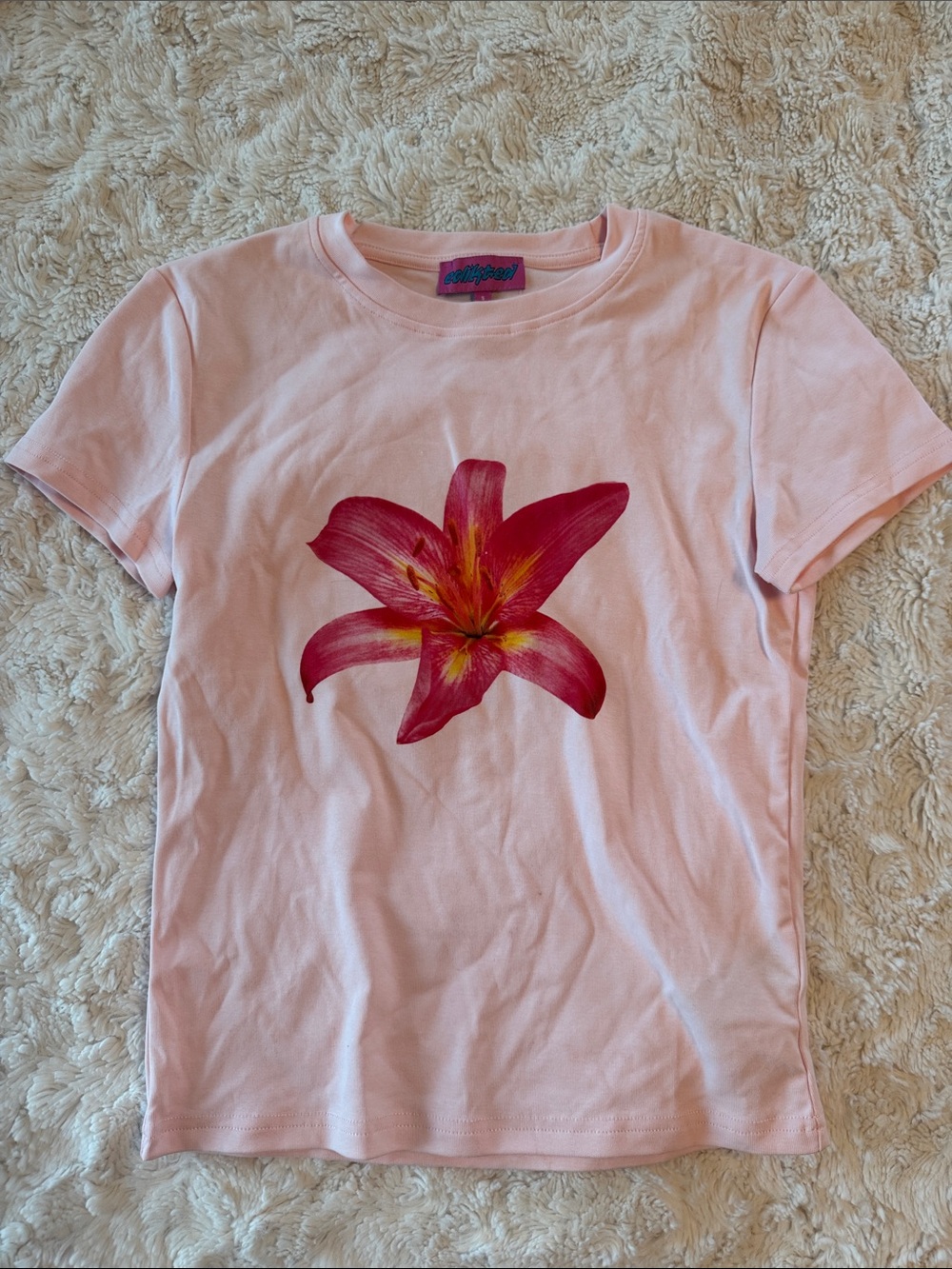 Edikted Pink Floral Graphic Tee with Large Lily - Picture 1 of 1